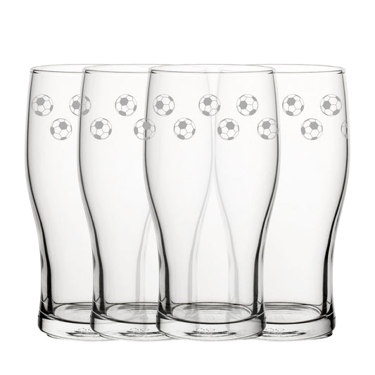Engraved Football Pattern Pint Glass Set of 4, 20oz Tulip Glasses Image 1