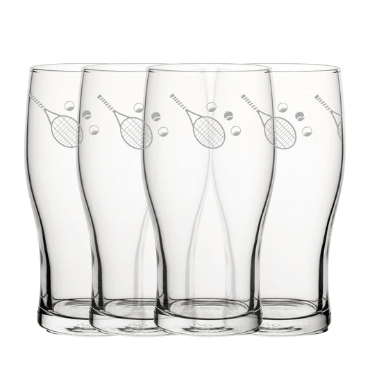 Engraved Tennis Pattern Pint Glass Set of 4, 20oz Tulip Glasses Image 1