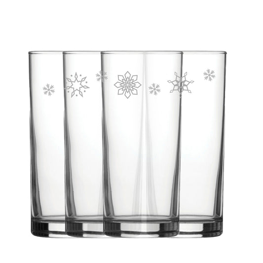 Engraved Snowflake Pattern Hiball Set of 4 12oz Glasses Image 1