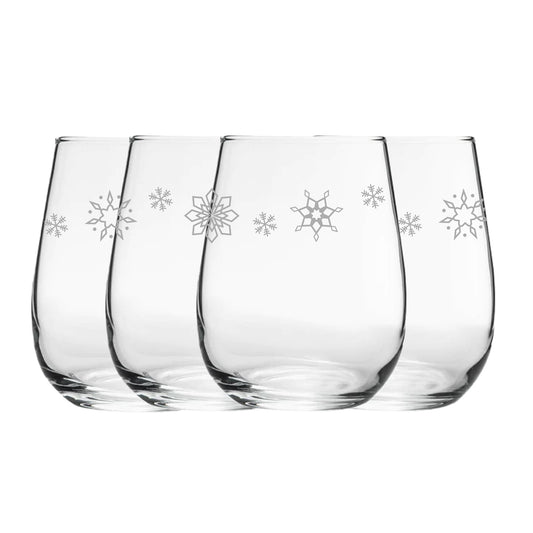 Engraved Snowflake Pattern Stemless wine, Gaia Set of 4, 12oz Image 1