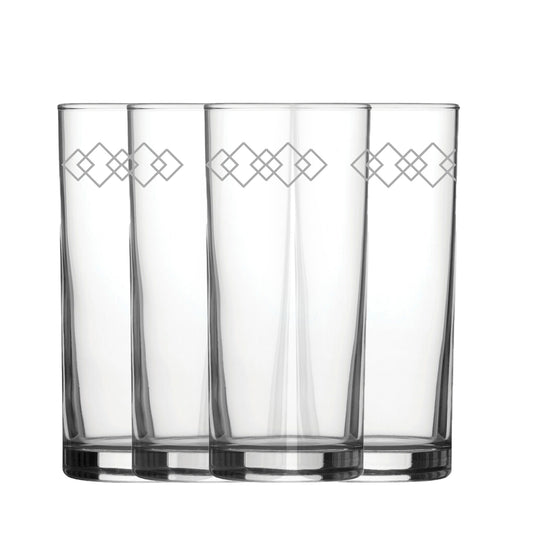 Engraved Squares Set of 4 Patterned Hiball 12oz Glasses Image 1