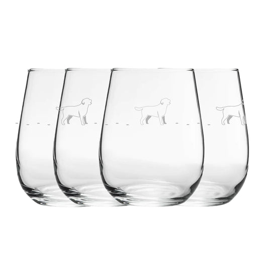 Engraved Dog Pattern Set of 4 Gaia Stemless Wine 12oz Glasses Image 1