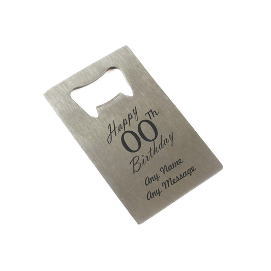 Engraved Portable Wallet Card Bottle Opener Steel Happy Custom Number Birthday Image 1